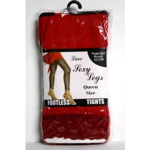 Eros Womens Red Tights Lace Bottom Footless
